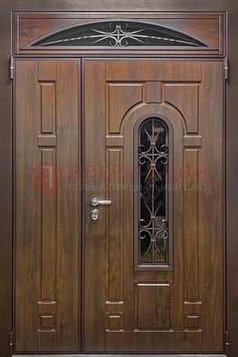 Большая металлическая дверь со стеклом и ковкой ДСК-145 в Мурино
