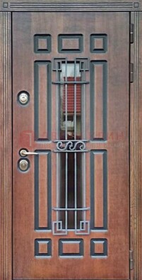 Входная железная дверь винорит со стеклом и ковкой ДСК-183 в Мурино
