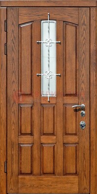 Стальная дверь со стеклом и ковкой для частного дома ДСК-192 в Мурино