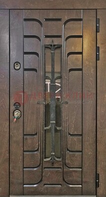 Современная стальная дверь со стеклом и ковкой ДСК-193 в Мурино