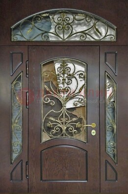 Входная дверь Винорит со стеклом и ковкой и фрамугами ДСК-213 в Мурино