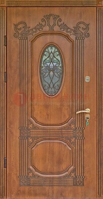 Резная металлическая дверь Винорит со стеклом и ковкой ДСК-215 в Мурино
