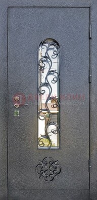 Темная стальная дверь Порошок со стеклом и ковкой ДСК-217 в Мурино