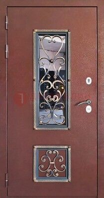 Уличная дверь Порошок со стеклом и ковкой для дома ДСК-218 в Ставрополе