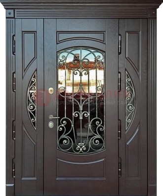 Полуторная железная дверь Винорит со стеклом и ковкой ДСК-231 в Мурино