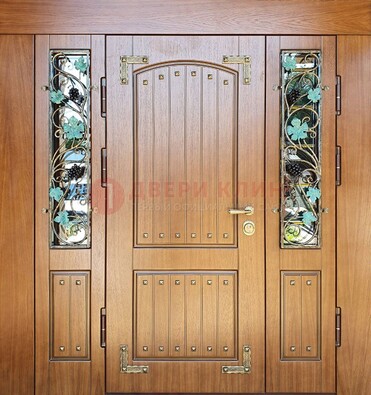 Железная дверь Винорит со стеклом и ковкой лозы ДСК-236 в Мурино