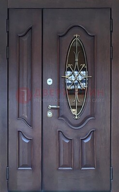 Темная металлическая дверь Винорит со стеклом и ковкой ДСК-239 в Мурино