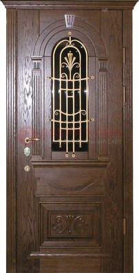 Современная железная дверь со стеклом и ковкой золотой ДСК-23 в Твери
