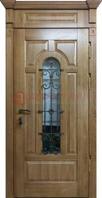 Металлическая дверь массив со стеклом и ковкой для дома ДСК-246 в Мурино