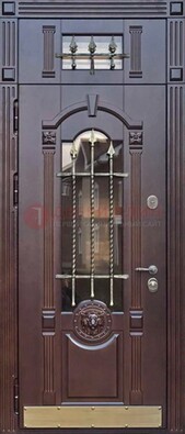Металлическая дверь массив со стеклом и ковкой с фрамугой ДСК-249 в Мурино
