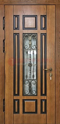 Двухцветная железная дверь Винорит со стеклом и ковкой ДСК-264 в Мурино