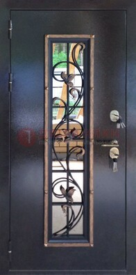 Железная дверь с порошковым напылением стеклом и ковкой ДСК-279 в Мурино