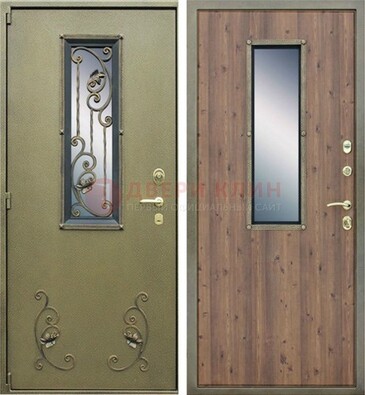 Офисная железная дверь со стеклом и ковкой ДСК-44 в Мурино
