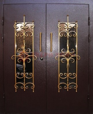 Металлическая дверь с ковкой и остеклением ДСК-49 в Мурино