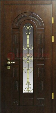 Дизайнерская металлическая дверь со стеклом и ковкой ДСК-50 в Мурино
