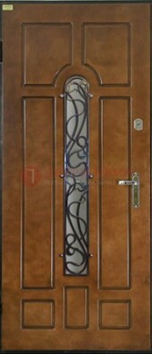 Стальная дверь со стеклом и ковкой ДСК-60 для коттеджа в Мурино
