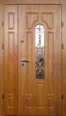 Стальная дверь со стеклом и цветной ковкой ДСК-78 для панельного дома в Екатеринбурге