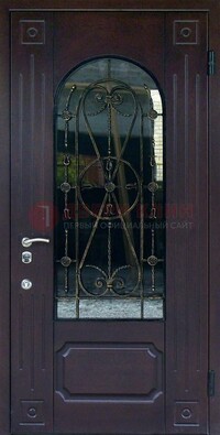 Стальная дверь со стеклом и ковкой ДСК-80 в загородный дом в Уфе
