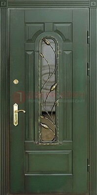 Железная дверь со стеклом и ковкой ДСК-9 для офиса в Мурино