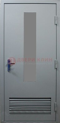 Серая металлическая техническая дверь с декоративной вставкой ДТ-14 в Мурино