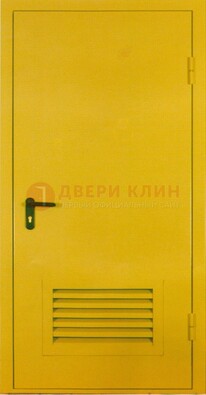 Желтая металлическая техническая дверь с вентиляционной решеткой ДТ-15 в Мурино