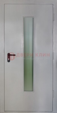 Белая металлическая техническая дверь со стеклянной вставкой ДТ-2 в Мурино