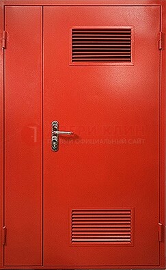 Красная железная техническая дверь с вентиляционными решетками ДТ-4 в Мурино