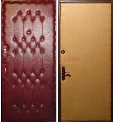 Бордовая металлическая дверь с винилискожей ДВ-1 в Мурино