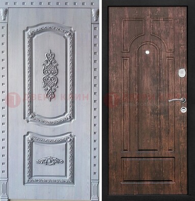 Железная дверь с узором и виноритом внутри Тисненый орех ДВТ-102 в Мурино