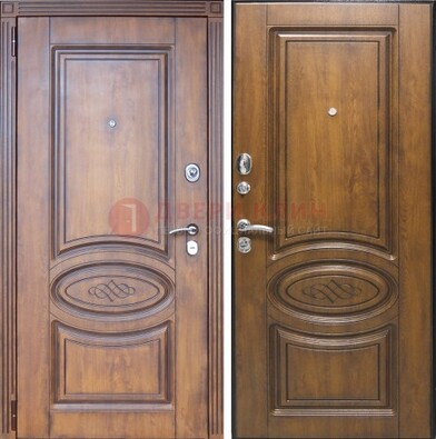 Коричневая металлическая дверь с виноритом ДВТ-10 в Мурино