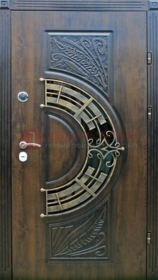 Металлическая филенчатая дверь с виноритом и стеклом ДВТ-144 в Мурино