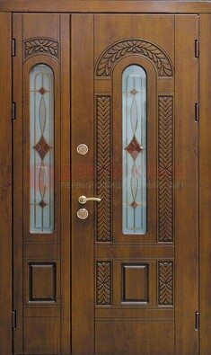 Темная стальная дверь с виноритом и стеклом ДВТ-179 в Мурино