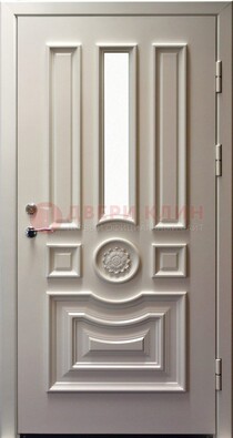 Белая уличная дверь с виноритом и стеклом ДВТ-201 в Мурино