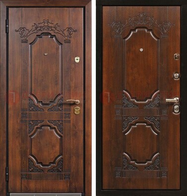 Коричневая железная дверь с виноритом и узором ДВТ-211 в Мурино
