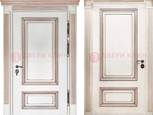 Белая металическая дверь с виноритом для дома ДВТ-239 в Мурино