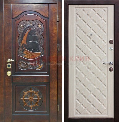 Темная железная дверь с виноритом и филенкой ДВТ-54 в Мурино