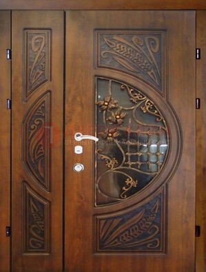Металлическая дверь с виноритом и резной панелью внутри ДВТ-70 в Мурино