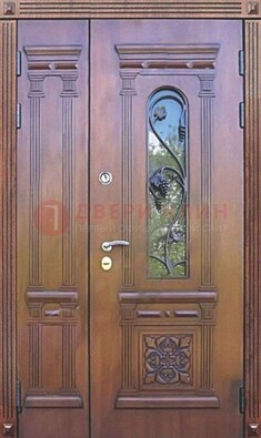 Железная коричневая филенчатая дверь с виноритом и МДФ ДВТ-85 в Мурино
