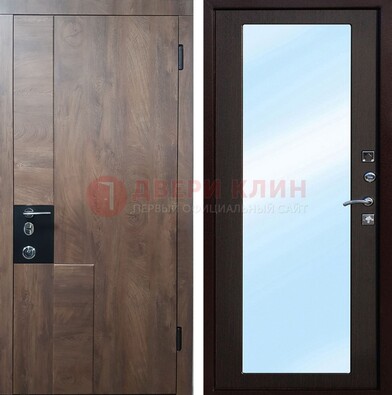 Коричневая металлическая дверь c МДФ с зеркалом ДЗ-106 в Мурино