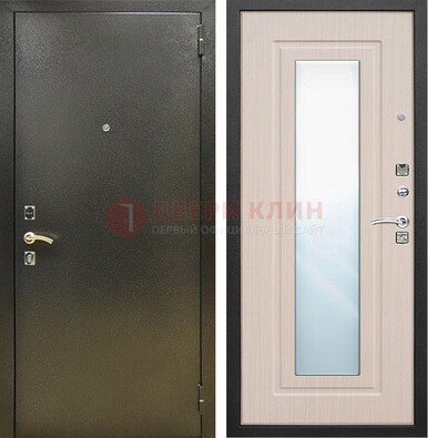 Входная темная дверь c порошковым покрытием и МДФ Белый дуб и зеркалом ДЗ-112 в Мурино