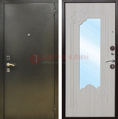Входная темно-серая дверь c порошковым покрытием и МДФ с резьбой и зеркалом ДЗ-113 в Мурино