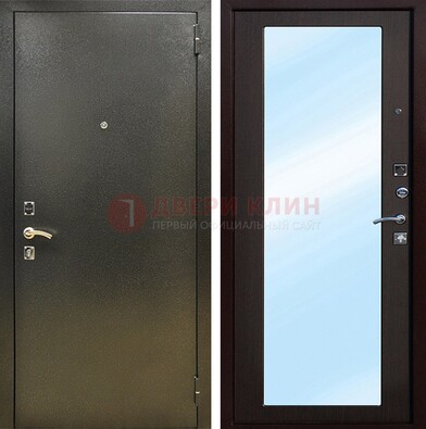 Входная темно-серая дверь c порошковым покрытием и МДФ с зеркалом ДЗ-114 в Балашихе
