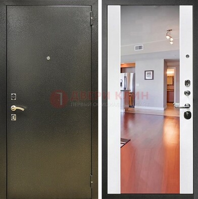 Входная темно-серая дверь c порошковым покрытием и Белой МДФ с зеркалом ДЗ-115 в Балашихе