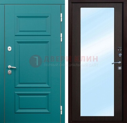 Зеленая входная дверь терморазрыв c виноритом и МДФ с зеркалом ДЗ-122 в Мурино