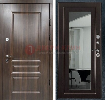Железная коричневая дверь с МДФ Венге c зеркалом ДЗ-124 в Мурино