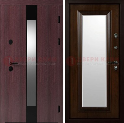 Темная стальная дверь МДФ с обеих сторон с зеркалом ДЗ-143 в Мурино
