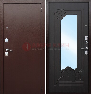 Коричневая стальная дверь с зеркалом ДЗ-18 в Мурино