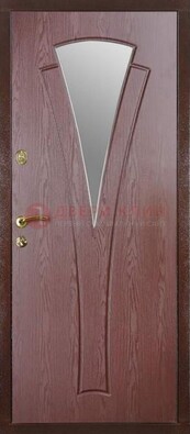 Бордовая металлическая дверь с зеркалом МДФ внутри ДЗ-1 в Мурино