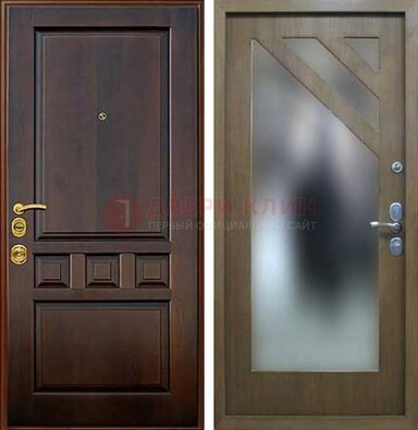 Темная входная дверь с зеркалом МДФ внутри ДЗ-25 в Мурино