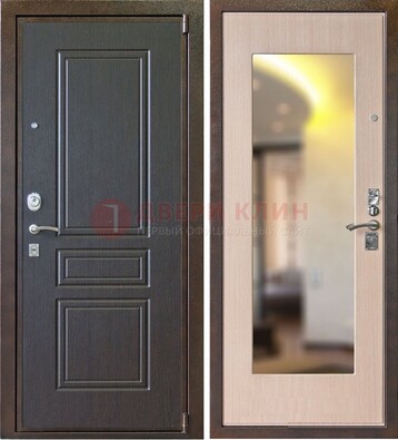 Коричневая стальная дверь с зеркалом МДФ внутри ДЗ-27 в Мурино